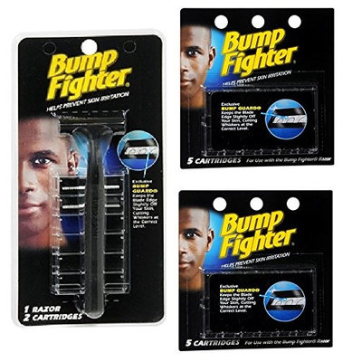 Bump Fighter Refill Razor w/ 2 Cartridges + Bump Fighter Refill Cartridge Blades - 5 ea. (Pack of 2) + FREE Luxury Luffa Loofah Bath Sponge On A Rope, Color May Vary