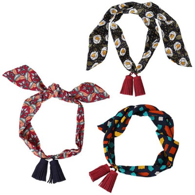 BMC 3pc Womens Flower Design Fashion Tassel Short Skinny Scarf Bundle Set (Pack of 3)