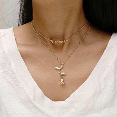 Jovono Necklace Rose Pendant Multilayer Necklace Chain Gold Love Pendant Layered Necklaces Chain Birthday Friendship Jewelry Mothers Day Gift (G