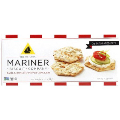 The Original Mariner Biscuit Company Basil & Roasted Pepper Crackers, 4 oz, (Pack of 12)