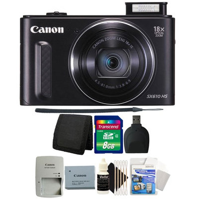 Canon PowerShot SX610 HS 20.2MP 18x Optical Zoom Wifi Digital Camera (BLACK) with 8GB Top Accessory Bundle