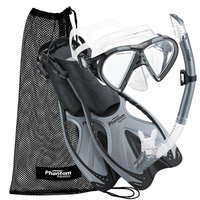 Phantom Aquatics Speed Sport Mask Fin Snorkel Set Adult, Silver - Large/X-Large/Size 9 to 13