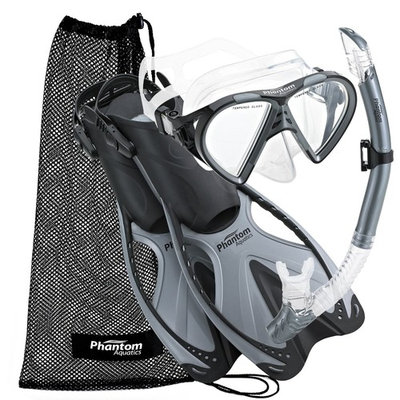 Phantom Aquatics Speed Sport Mask Fin Snorkel Set Adult, Silver - Large/X-Large/Size 9 to 13