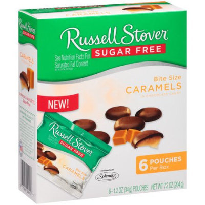 Russell Stover Sugar Free Bit Size Caramels in Chocolate Candy (Pack of 4)