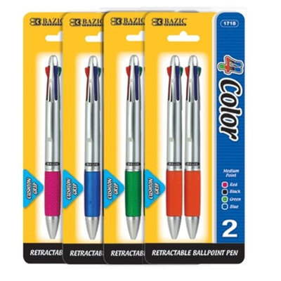 Bazic Silver Top 4-Color Pen with Cushion Grip Quantity: Case of 144