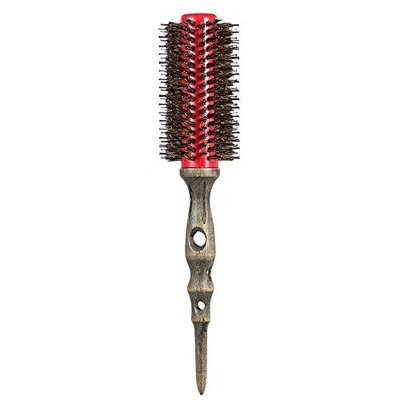 Anself Round Hair Brush Natural Bristle Roller Comb, Non-slip Wood Handle Aluminum