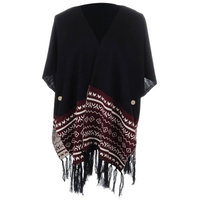 S/M Fit Black Desert Inspired Print Fringe Hem Poncho Style Cardigan