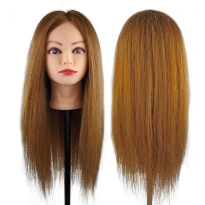 Besmall 100% Human Hair Straight Hair Hairdressing Mannequin Manikin Training Practice Heads with Clamp Holder for Styling Cutti