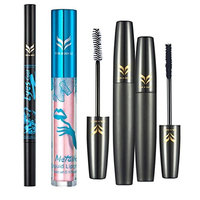 Dovewill 4 Pieces Dual ended Coffee Eyebrow Makeup Pencil Black Smooth Eyeliner 3D Eyelashes Mascara and Shimmer Lip Gloss Makeup Set