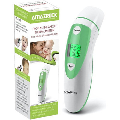 AMAZROCK Digital Infrared Thermometer Dual Mode (Forehead & Ear) - FDA Approved | 1-SEC Instant Read for Baby, Infant, Toddler and Adults | Automatic Fever Warning
