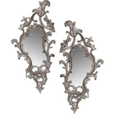 Wall Mirror FRENCH HERITAGE MAISON SAVILLE Scrolled Silver Leaf Brass Set FH-936