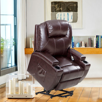 Power Lift Recliner Chair with Deluxe Bonded Leather, Heavy Duty Steel Lounge Sofa for Living Room, Brown
