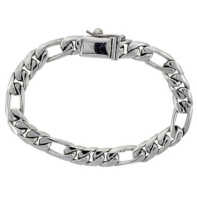 Worldjewels Gent's Sterling Silver Figaro Link Bracelet Handmade 3/8 inch wide, 8 1/2 inch (21.6cm)