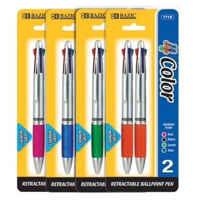 Bazic Silver Top 4-Color Pen with Cushion Grip Quantity: Case of 12