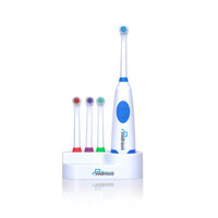 Wellness Oral Care Battery Powered Oscillating Family Electric Toothbrush with 4 Replacement Brush Heads, 2 AA Batteries and Countertop Holder