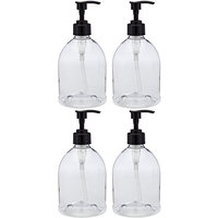 Earth's Essentials (4 Pack with Patented Screw-On Funnel) Versatile 16 Ounce Refillable Designer Pump Bottles. Excellent Liquid Hand Soap, Homemade Lotion, Shampoo and Massage Oil Dispensers.