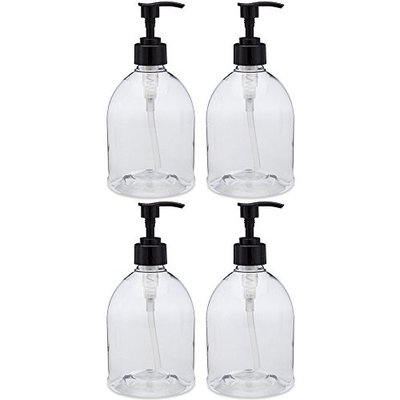 Earth's Essentials (4 Pack with Patented Screw-On Funnel) Versatile 16 Ounce Refillable Designer Pump Bottles. Excellent Liquid Hand Soap, Homemade Lotion, Shampoo and Massage Oil Dispensers.