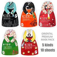 Oriental Korea Premium Essence Facial Sheet Mask, 10 individually packaged mask sheet - 100% cotton Bemlise sheet 5 kinds 10 sheets