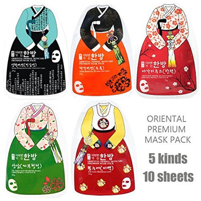Oriental Korea Premium Essence Facial Sheet Mask, 10 individually packaged mask sheet - 100% cotton Bemlise sheet 5 kinds 10 sheets