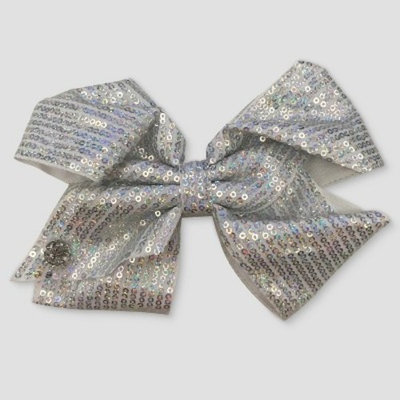 Girls' Nickelodeon JoJo Siwa Silver Sequined Bow Hair Clip - White