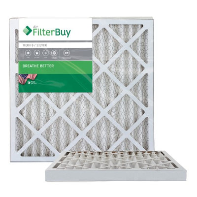 AFB Silver MERV 8 25x25x2 Pleated AC Furnace Air Filter. Filters. 100% produced in the USA. (Pack of 2)