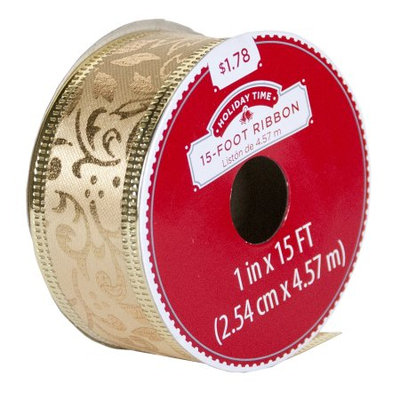 Santa S Collection Shaoxing Co Ltd HOLIDAY TIME GOLD MINI RIBBON, 1 INCH X 15 FOOT