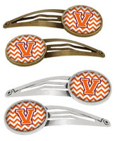 Letter V Chevron Orange and Regalia Set of 4 Barrettes Hair Clips CJ1062-VHCS4