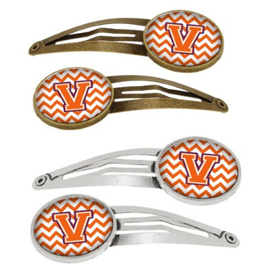 Letter V Chevron Orange and Regalia Set of 4 Barrettes Hair Clips CJ1062-VHCS4