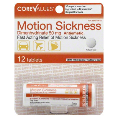Core Values Motion Sickness Dimenhydrinate 50Mg 12ct