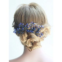 Missgrace Bridal and Women Crystal Navy Blue Hair Jewelry Wedding Blue Hair Comb Women Crystal Hair Clip Headpiece for Wedding and Party Vintage Hair Comb Bridal Hair Accessories