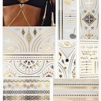 8 Sheets Metallic Temporary Waterproof Tattoo Sticker Choker Chain Necklace Jewelry for Women Beauty Body Art