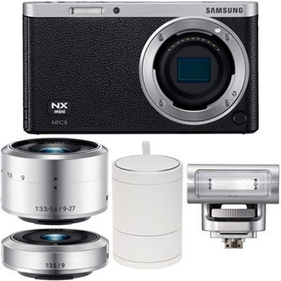 Samsung NX Mini Smart Wi-Fi Digital Camera with 9-27mm & 9mm Lenses, Flash & Case (Black)