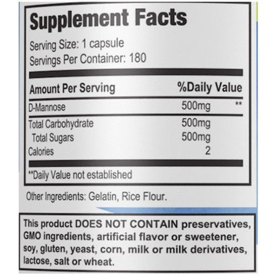 D-Mannose 500 mg 180 Capsules - Urinary Tract Health Support - Nutrissence