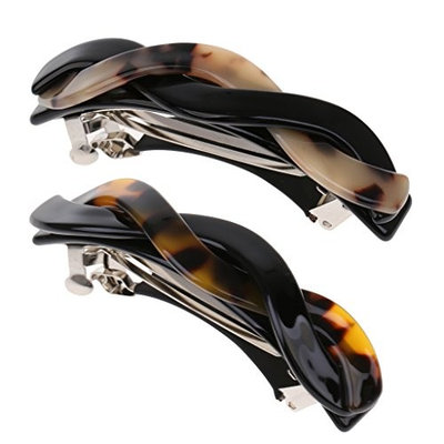 MonkeyJack 2Pcs Cellulose Acetate Hair Barrette Twist Spring Clamp Women Lady Hairwear