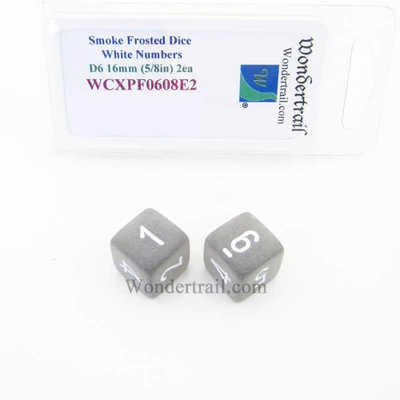 Wondertrail Products Smoke Frosted Dice with White Numbers D6 Aprox 16mm (5/8in) Pack of 2 Wondertrail