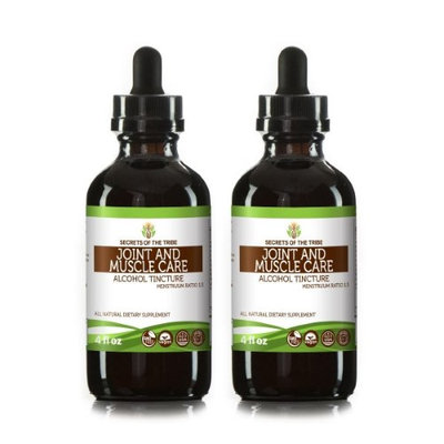 Secrets Of The Tribe Joint and Muscle Care Tincture Alcohol Extract, Organic (Arnica Flower(Arnica Montana), Horse Chestnut Nut(Aesculus hippocastanum), Cayenne Pepper(Capsicum annuum), Menthol crystal (Mentha arvensis), St. John's Wort Herb and Flower(Hypericum Perforatum), Rue Herb(Ruta graveolens), Wormwood Herb(Artemisia absinthium), Yarrow Flower(Achillea millefolium)) 2x4 oz