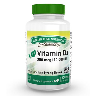 Health Thru Nutrition Vitamin D3 10,000 IU Non GMO 120 Mini Softgels (10000 iu cholecalciferol) Soy Free, USP Grade Natural Vitamin D