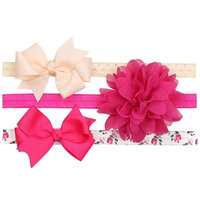 Dinlong 3 Pack Newborn Baby Girl Headband Floral Elastic Cotton Bowknot Knotted Hair Band Accessories (7.87-12.99 inches/20-33 cm, E)