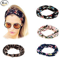 4 Pack Elastic Printed Turban Twisted Knotted Ethnic Headband Floral Wide Stretch Girls Hair Accessories