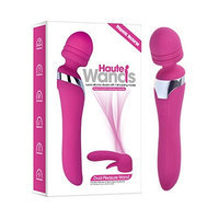 Healthy Vibes Handheld Wand Massager By Haute Wands (Pink, 8.5'') - 7 Speeds with Dual Function Rotating Handle - Includes Free Attachment - Waterproof & Rechargeable - Made from Medical Grade Silicone