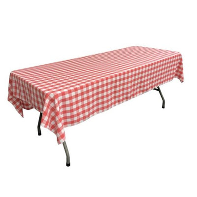 LA Linen TCcheck60x90-CoralK55 Polyester Gingham Checkered Rectangular Tablecloth White & Coral - 60 x 90 in.