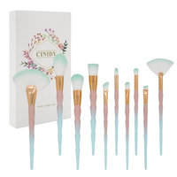 Cinidy Makeup Brushes Set 10pcs 3D Unicorn Premium Plastic Handle High Density Soft Nylon Bristles Kabuki Foundation Blush Eye Cosmetic Brushes with Exquisite Box (Green)