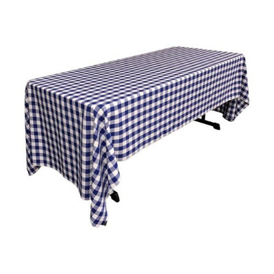 LA Linen TCcheck60x144-RoyalK50 Polyester Gingham Checkered Rectangular Tablecloth White & Royal Blue - 60 x 144 in.