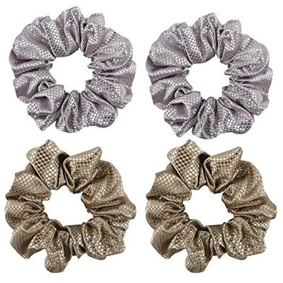 Satin Hair Scrunchies, Yogaily Set of 4 Shiny Ponytail Holder Bobble Hair Elastics Bands Vintage Scrunchy High-end for Women Girls
