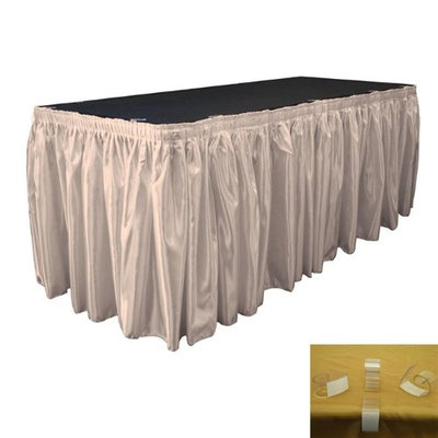 LA Linen SkirtBridal30X29-15Lclips-SilverB41 Bridal Satin Table Skirt with 15 L-Clips Silver - 30 ft. x 29 in.