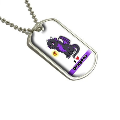 Dragon Baby I Love Heart Dragons Purple Military Dog Tag Luggage Keychain
