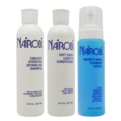 Nairobi Exquisite Hydrating Shampoo & Soft Leave-in Conditioner & Wrap it Shine 8oz 'Set' (Pack of 3)