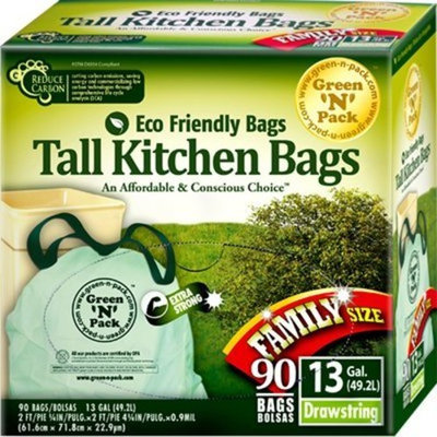 Green N Pack 13 Gallon Tall Kitchen Drawstring Bag, Tall Kitchen Trash Liners