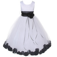 Kids Dream Little Girls White Satin Black Petal Flower Girl Dress 4