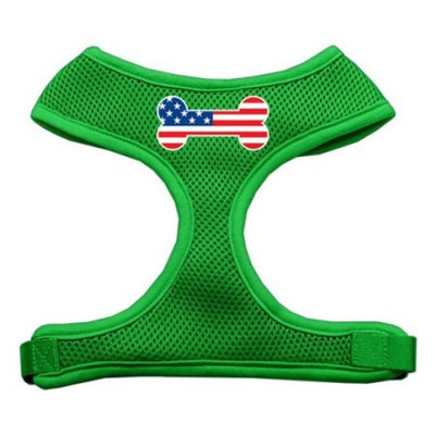 Mirage Pet Products Bone Flag USA Screen Print Soft Mesh Dog Harnesses, Large, Emerald Green